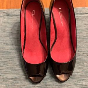 Black Patent Leather Wedge Pumps